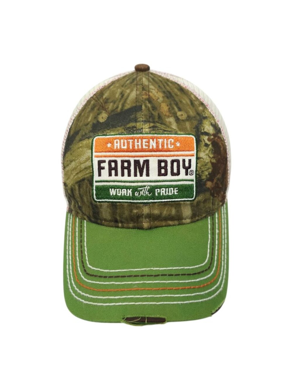 Farm Boy Distressed Trucker Hat Work With Pride Camo Strapback Green Cap Mesh